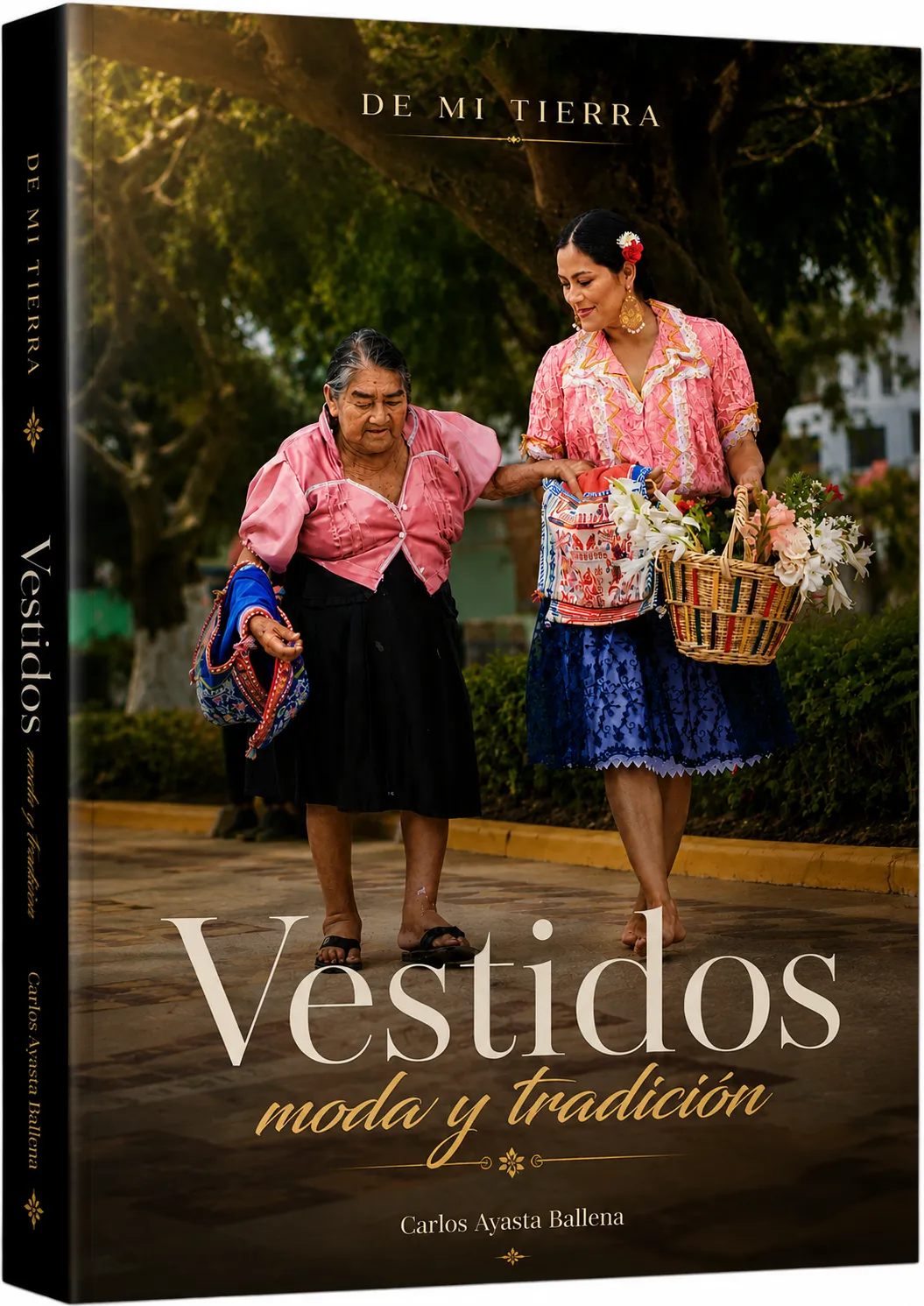 Portada del libro De Mi Tierra, con dos mujeres monsefuanas de traje tradicional